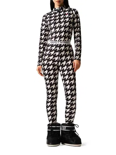 Perfect Moment Women's Base Layer Houndstooth Leggings - Black White Houndstooth | Thumbnail 2 Perfect Moment Women's Base Layer Houndstooth Leggings - Black White Houndstooth | Thumbnail 2
