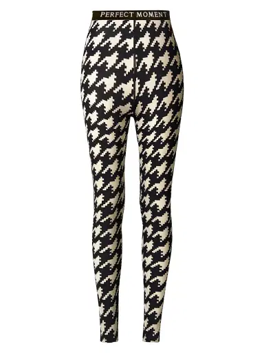 Perfect Moment Women's Base Layer Houndstooth Leggings - Black White Houndstooth | Thumbnail 1 Perfect Moment Women's Base Layer Houndstooth Leggings - Black White Houndstooth | Thumbnail 1