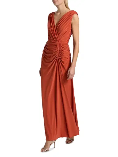 Amsale Women's Ruched Jersey Surpliced Gown - Terracotta | Thumbnail 2