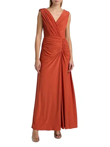 Amsale Women's Ruched Jersey Surpliced Gown - Terracotta | Thumbnail 3