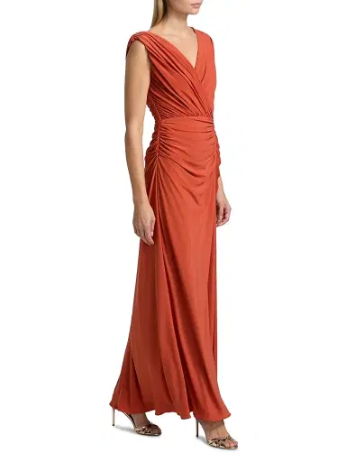 Amsale Women's Ruched Jersey Surpliced Gown - Terracotta | Thumbnail 4