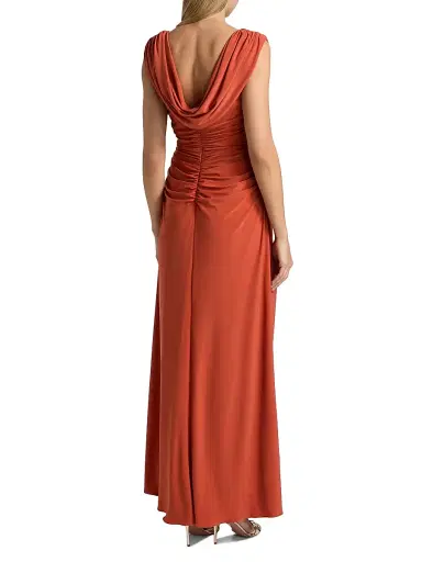 Amsale Women's Ruched Jersey Surpliced Gown - Terracotta | Thumbnail 5