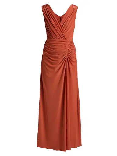 Amsale Women's Ruched Jersey Surpliced Gown - Terracotta | Thumbnail 1