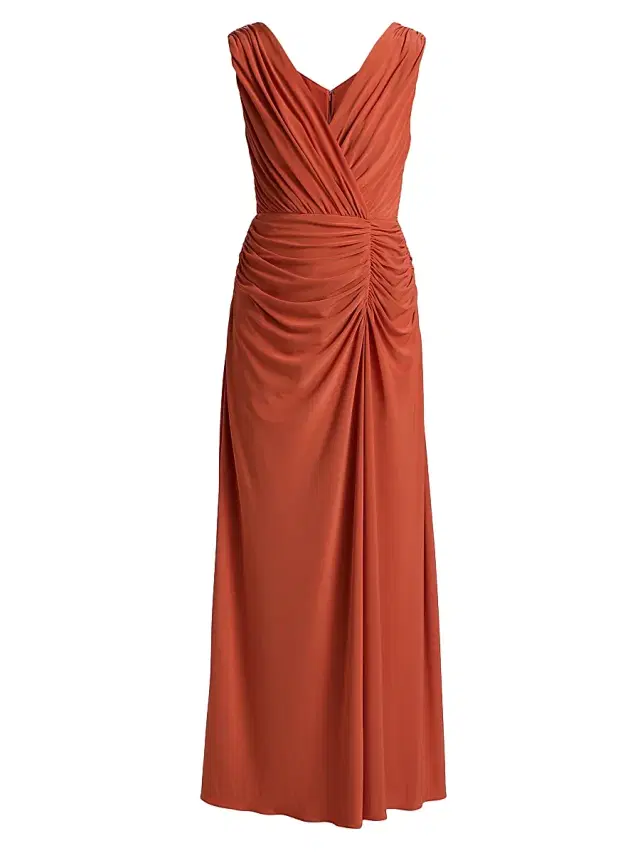 Amsale Women's Ruched Jersey Surpliced Gown - Terracotta
