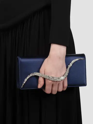 ALEXIS BITTAR Women's Crystal Curve Satin Clutch - Navy | Thumbnail 2
