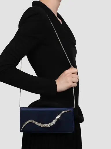 ALEXIS BITTAR Women's Crystal Curve Satin Clutch - Navy | Thumbnail 3