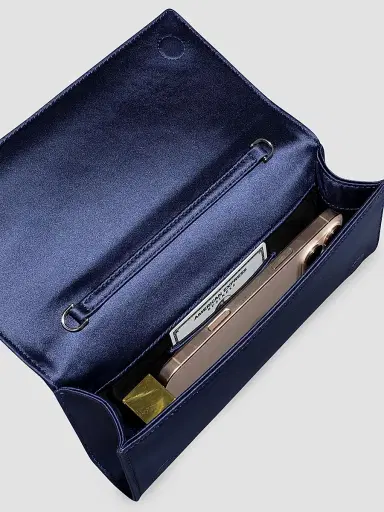 ALEXIS BITTAR Women's Crystal Curve Satin Clutch - Navy | Thumbnail 4