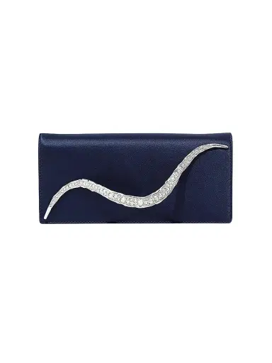 ALEXIS BITTAR Women's Crystal Curve Satin Clutch - Navy | Thumbnail 1