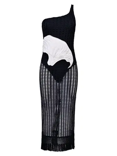 PatBO Women's Selene Mesh Printed Beach Dress - Black | Thumbnail 1 PatBO Women's Selene Mesh Printed Beach Dress - Black | Thumbnail 1