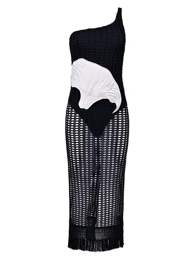 PatBO Women's Selene Mesh Printed Beach Dress - Black
