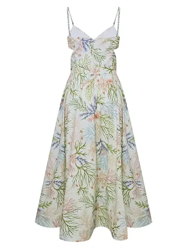 PatBO Women's Seaweed Printed Stretch-Cotton Midi-Dress - Off White | Thumbnail 2