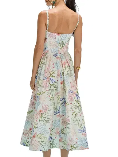 PatBO Women's Seaweed Printed Stretch-Cotton Midi-Dress - Off White | Thumbnail 4