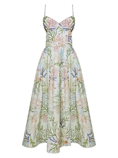 PatBO Women's Seaweed Printed Stretch-Cotton Midi-Dress - Off White | Thumbnail 1