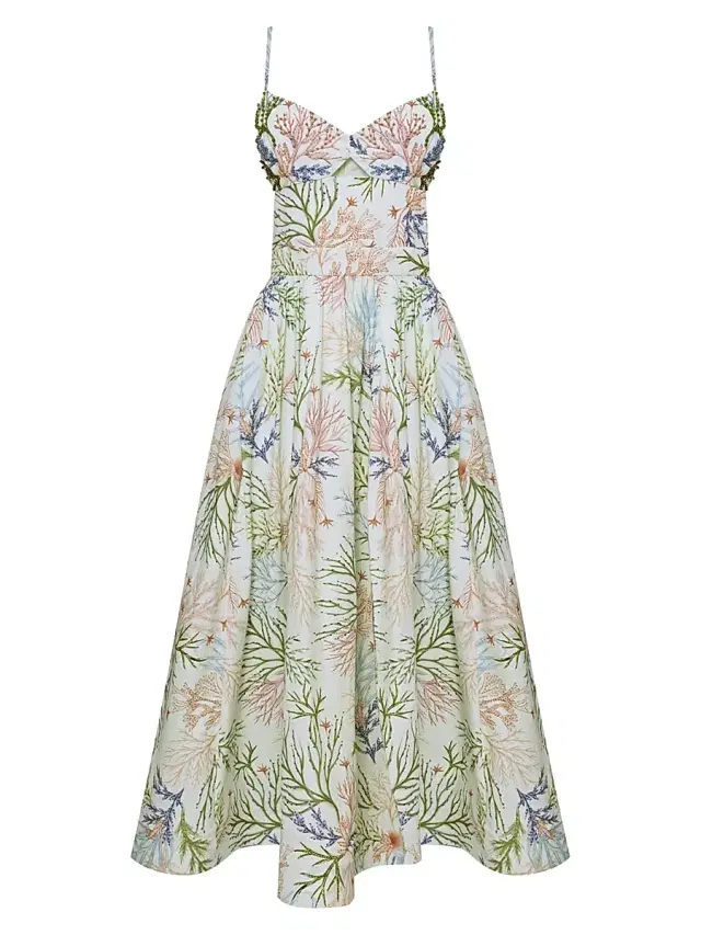 Women's Seaweed Printed Stretch-Cotton Midi-Dress - Off White