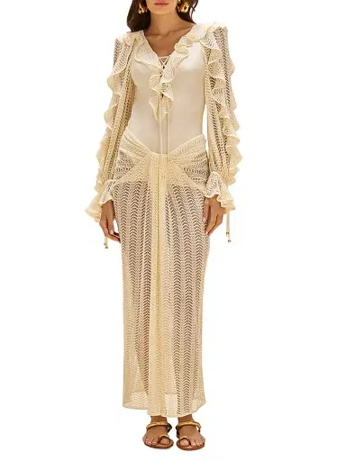 PatBo Women's Wave Mesh Maxi Skirt - Off White - Size Large | Thumbnail 2 PatBo Women's Wave Mesh Maxi Skirt - Off White - Size Large | Thumbnail 2