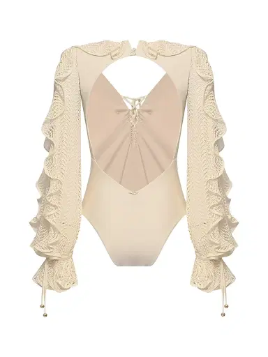 PatBO Women's Jade Plunge Long-Sleeve One-Piece Swimsuit - Off White | Thumbnail 3 PatBO Women's Jade Plunge Long-Sleeve One-Piece Swimsuit - Off White | Thumbnail 3