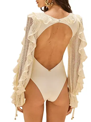 PatBO Women's Jade Plunge Long-Sleeve One-Piece Swimsuit - Off White | Thumbnail 5 PatBO Women's Jade Plunge Long-Sleeve One-Piece Swimsuit - Off White | Thumbnail 5