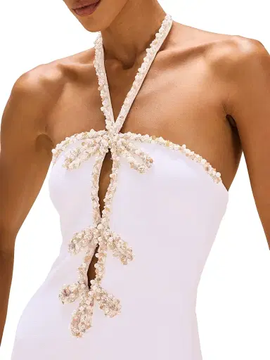 PatBO Women's Jade Embellished Halterneck Midi-Dress - Off White | Thumbnail 5 PatBO Women's Jade Embellished Halterneck Midi-Dress - Off White | Thumbnail 5