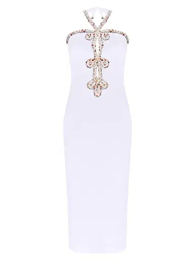 PatBO Women's Jade Embellished Halterneck Midi-Dress - Off White | Thumbnail 1 PatBO Women's Jade Embellished Halterneck Midi-Dress - Off White | Thumbnail 1