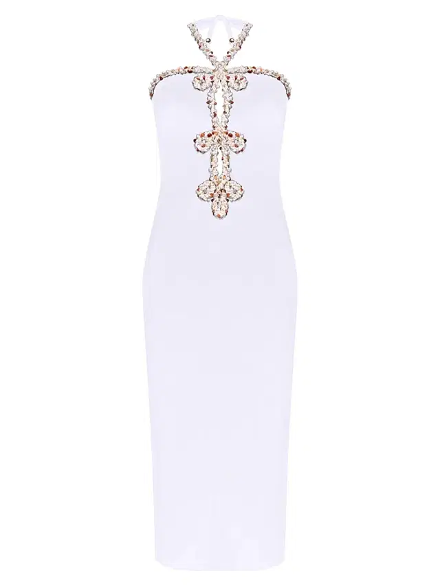 PatBO Women's Jade Embellished Halterneck Midi-Dress - Off White