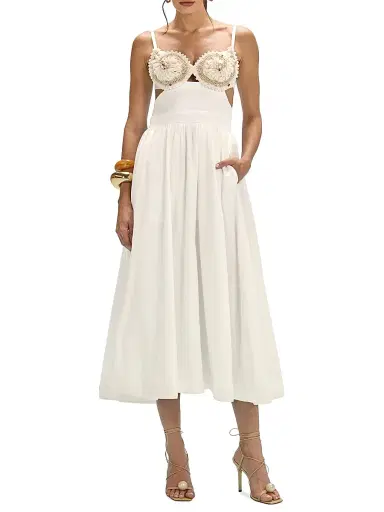 PatBO Women's Seaweed Shell Embroidered Cotton Midi-Dress - Off White | Thumbnail 2 PatBO Women's Seaweed Shell Embroidered Cotton Midi-Dress - Off White | Thumbnail 2