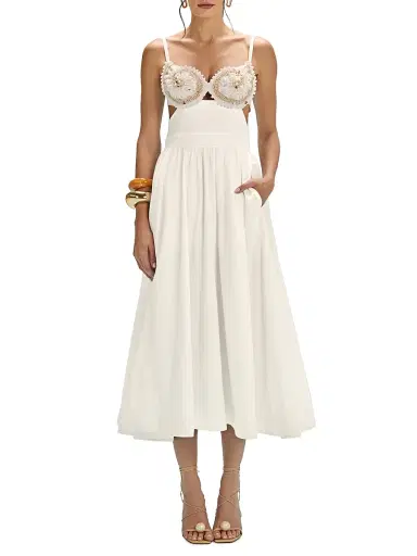 PatBO Women's Seaweed Shell Embroidered Cotton Midi-Dress - Off White | Thumbnail 3 PatBO Women's Seaweed Shell Embroidered Cotton Midi-Dress - Off White | Thumbnail 3