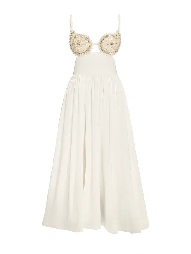 Women's Seaweed Shell Embroidered Cotton Midi-Dress - Off White