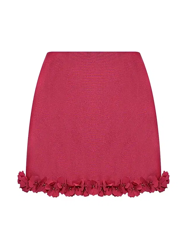 Women's Sunstone Floral-Appliqué Satin Miniskirt - Dark Pink