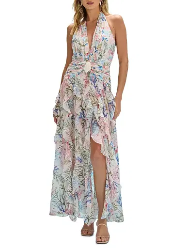 PatBo Women's Seaweed Printed Halterneck Maxi Dress - Off White - Size Large | Thumbnail 3 PatBo Women's Seaweed Printed Halterneck Maxi Dress - Off White - Size Large | Thumbnail 3