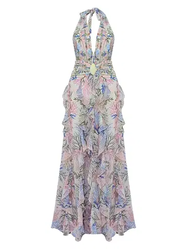 PatBo Women's Seaweed Printed Halterneck Maxi Dress - Off White - Size Large | Thumbnail 1 PatBo Women's Seaweed Printed Halterneck Maxi Dress - Off White - Size Large | Thumbnail 1