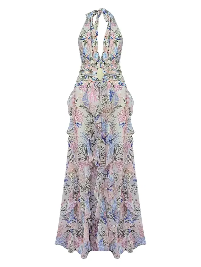 PatBO Women's Seaweed Printed Halterneck Maxi Dress - Off White