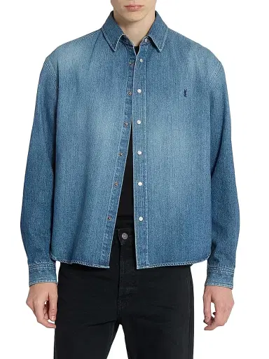 Saint Laurent Men's Cassandre Jean Shirt in Horizon Denim - Horizon Blue - Size Small | Thumbnail 3