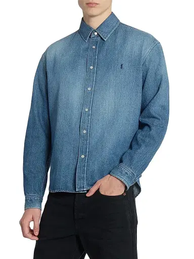 Saint Laurent Men's Cassandre Jean Shirt in Horizon Denim - Horizon Blue - Size Small | Thumbnail 4
