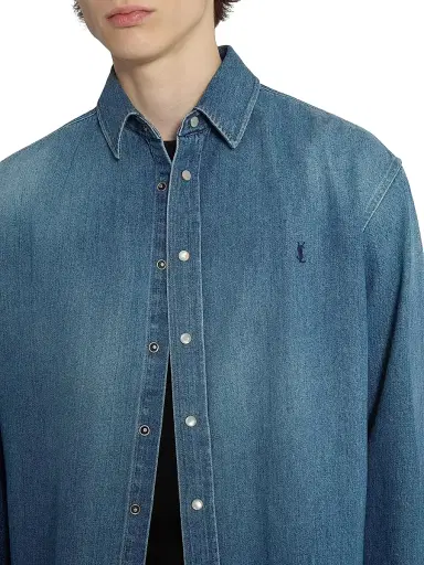 Saint Laurent Men's Cassandre Jean Shirt in Horizon Denim - Horizon Blue - Size Small | Thumbnail 6