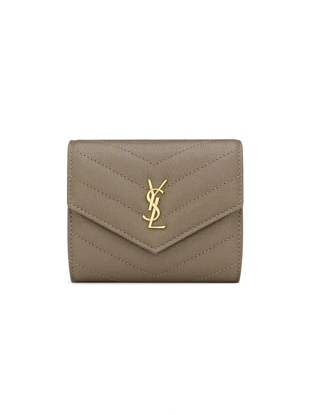 Saint Laurent Women's Cassandre Multi-Fold Wallet in Grain De Poudre Leather - Light Taupe