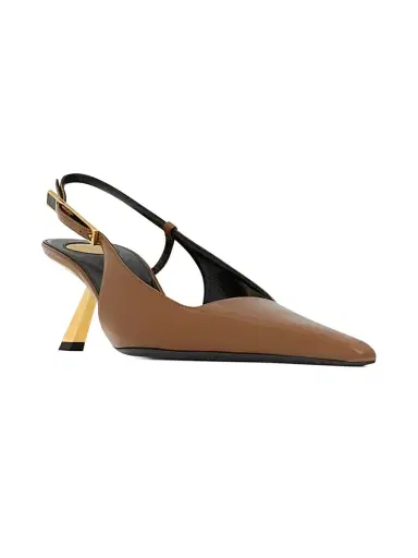 Saint Laurent Women's Lee Slingback Pumps in Glazed Leather - Soil Brown - Size 5.5 | Thumbnail 2 Saint Laurent Women's Lee Slingback Pumps in Glazed Leather - Soil Brown - Size 5.5 | Thumbnail 2
