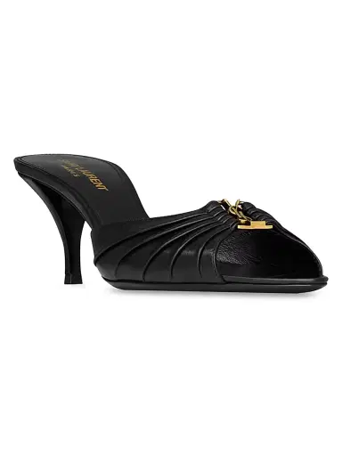 Saint Laurent Women's Babylone Mules in Smooth Leather - Black - Size 9.5 | Thumbnail 2