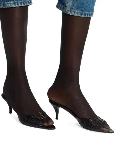 Saint Laurent Women's Babylone Mules in Smooth Leather - Black - Size 9.5 | Thumbnail 4