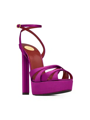 Saint Laurent Women's Chandelle Platform Sandals in Satin Crepe - Fuchsia | Thumbnail 2