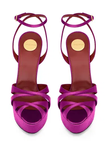Saint Laurent Women's Chandelle Platform Sandals in Satin Crepe - Fuchsia | Thumbnail 3