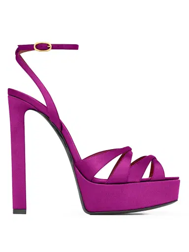 Saint Laurent Women's Chandelle Platform Sandals in Satin Crepe - Fuchsia | Thumbnail 1