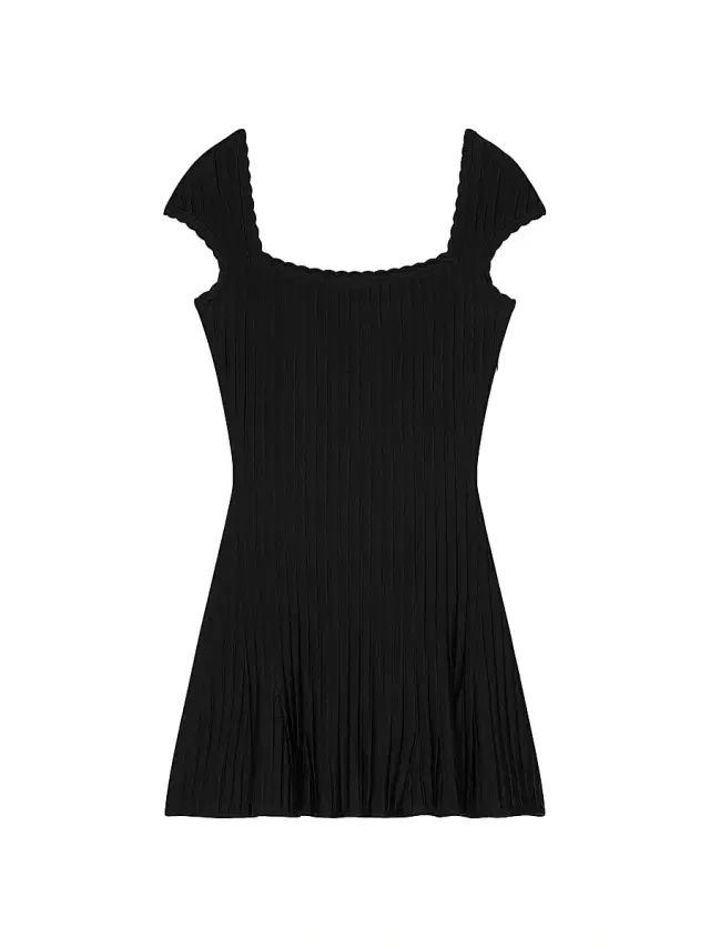 Women's A-Line Dress in Rib - Black