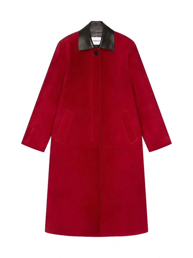 Women's Car Coat in Suede with Leather Collar - Red
