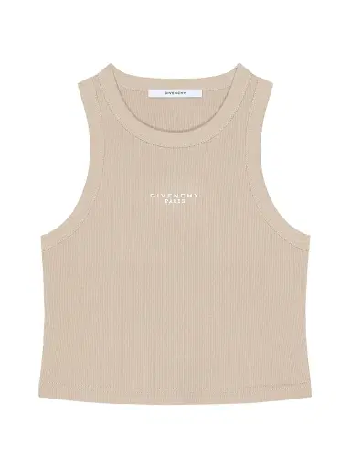Givenchy Women's Cropped Tank Top in Cotton with Paris Print - Beige Cappuccino - Size XL | Thumbnail 1