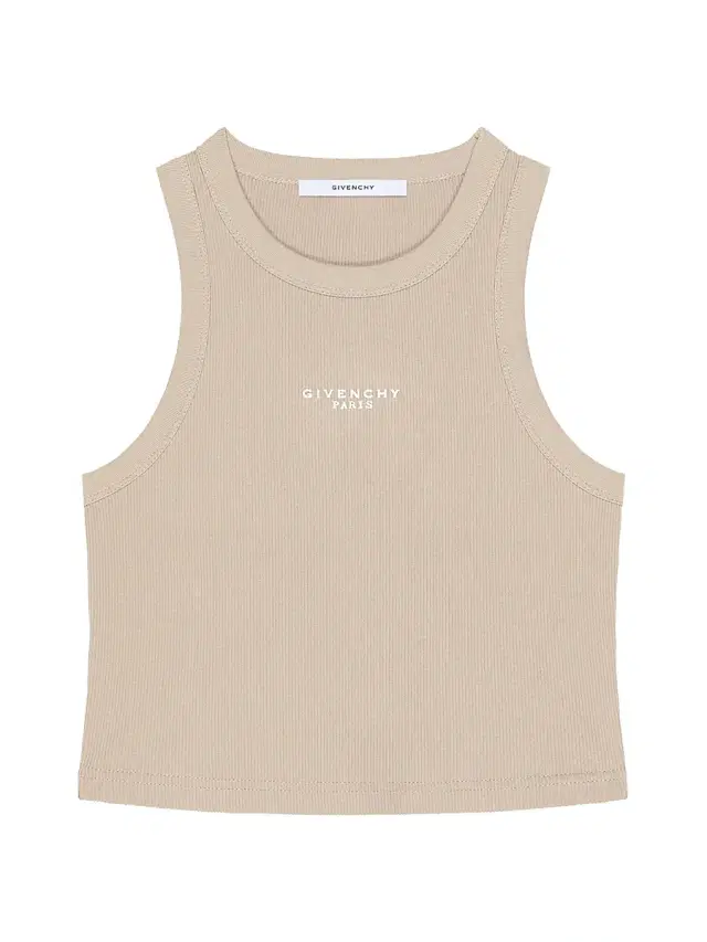 Women's Cropped Tank Top in Cotton with Paris Print - Beige Cappuccino