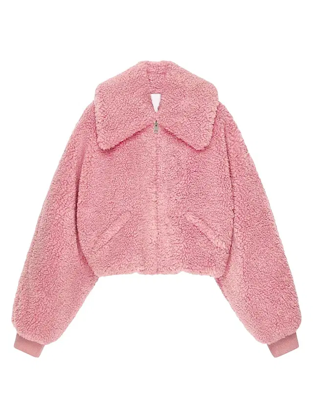 Women's Cropped Blouson in Shearling Effect - Light Pink