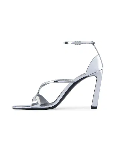Givenchy Women's Naked Heeled Sandals in Mirror Effect Leather - Silvery Grey | Thumbnail 3