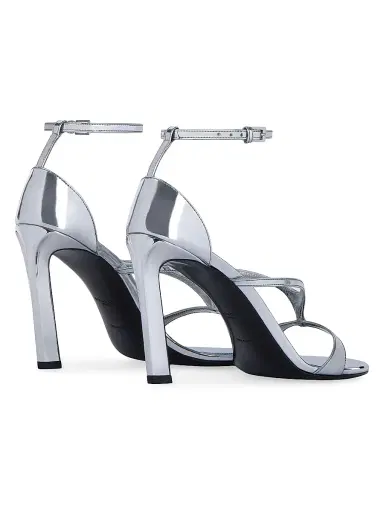 Givenchy Women's Naked Heeled Sandals in Mirror Effect Leather - Silvery Grey | Thumbnail 4