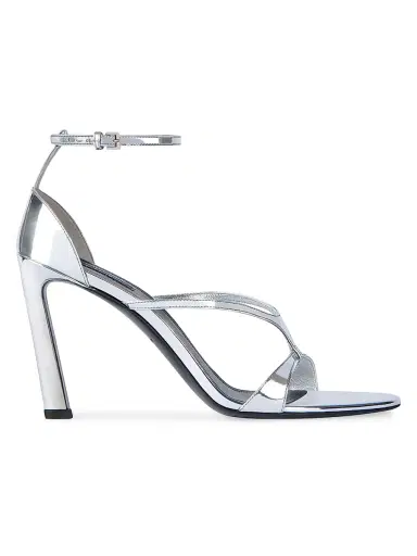 Givenchy Women's Naked Heeled Sandals in Mirror Effect Leather - Silvery Grey | Thumbnail 1