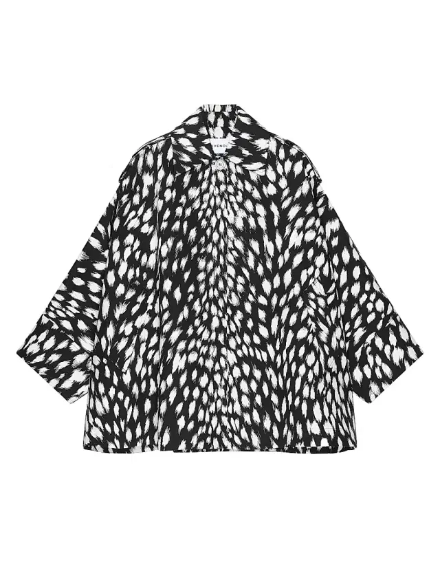 Women's Cocoon Short Trench in Cotton with Animal Print - Black